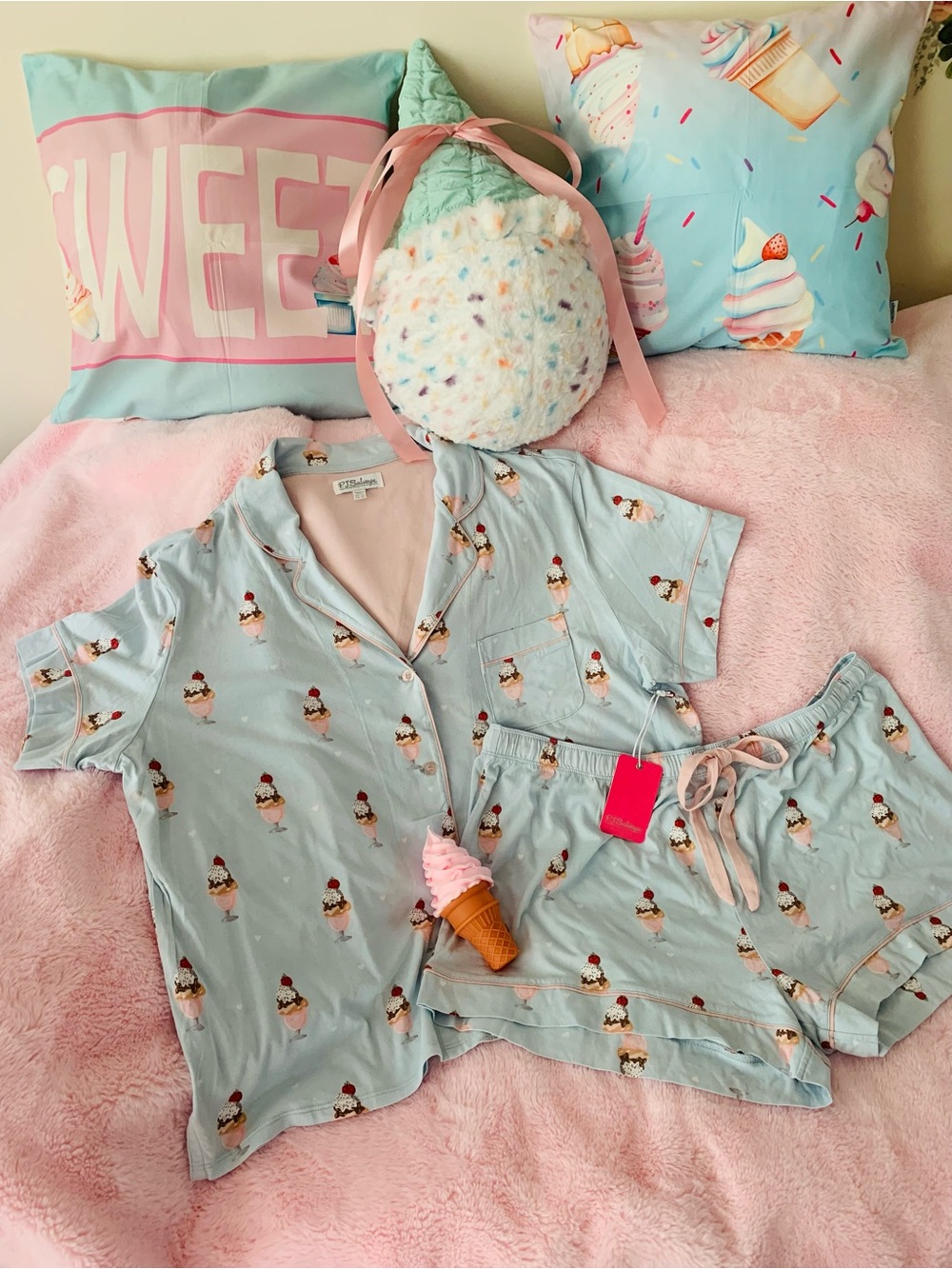 PJ Salvage Sundae Best Pajama Set Blue Mist Peri Blue Size XL NWT